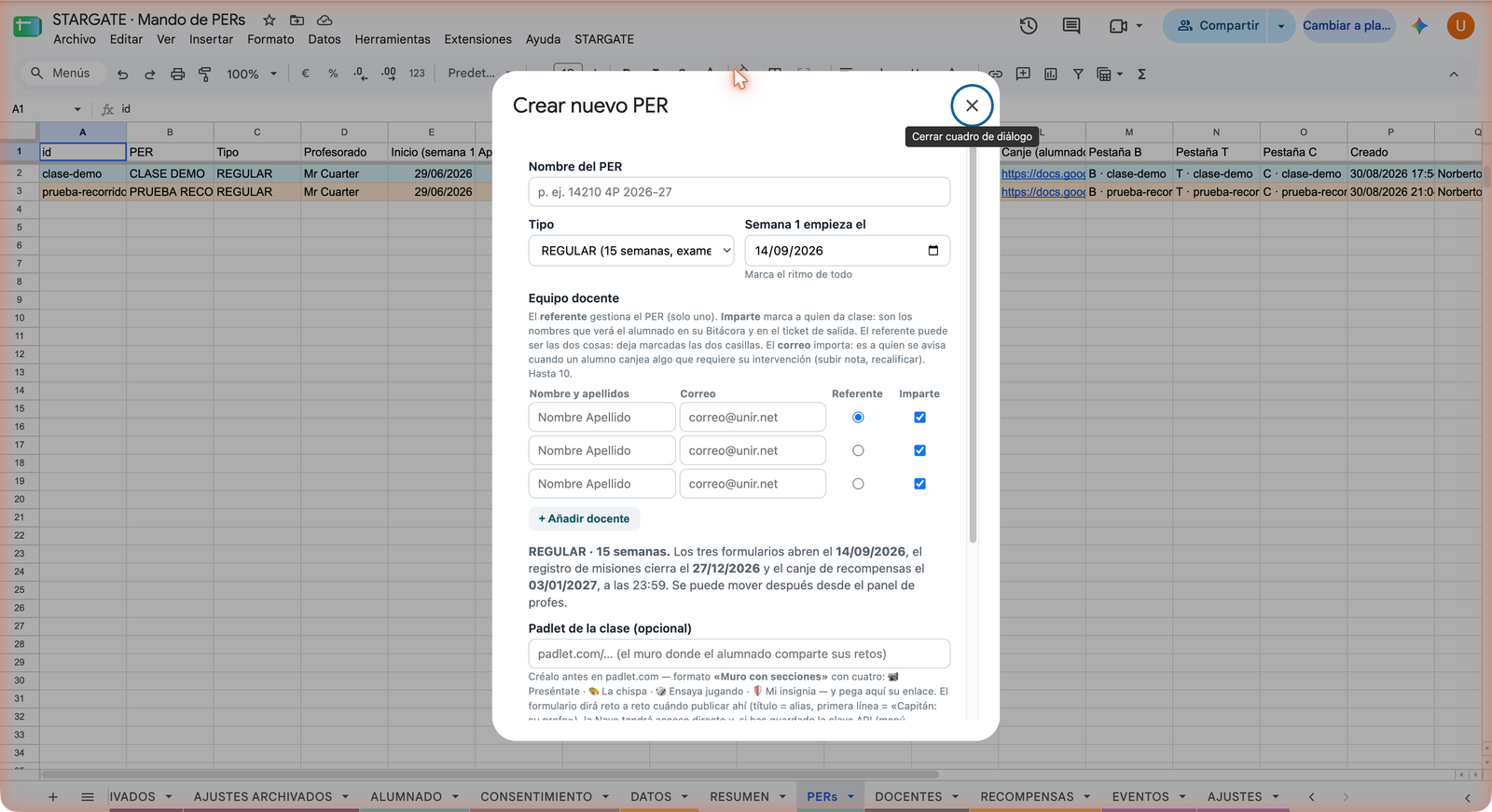 El diálogo de crear un grupo nuevo